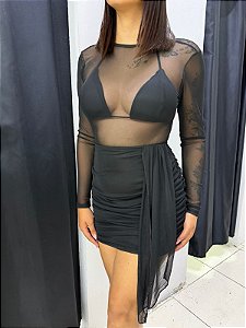 Vestido Tuli Preto Manga Comprida