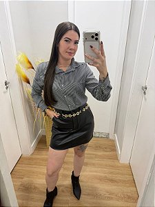 Camisa Social Listra fina Preto