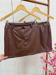 Saia Shorts Couro fake Marrom
