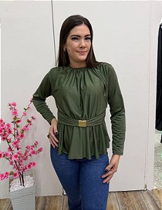 Blusa Lilian Manga Longa Feminina Acinturada