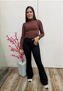 Calça Jeans Flare Preta com laycra