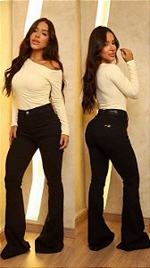 Calça Jeans Flare Preta com laycra