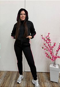Conjunto de Moletom Premium com Forro Peluciado e Listra Pink