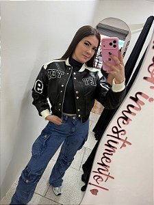 Jaqueta Bomber Cropped em Couro Sintético – Better