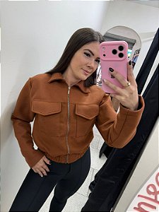 Jaqueta Cropped em Lã Batida Estilo Cargo