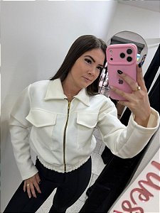 Jaqueta em Lã Batida Estilo Cargo