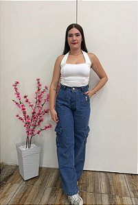 Calça Wide leg Cargo Estonada