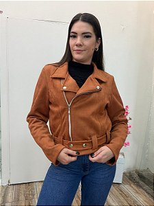 Jaqueta Biker Feminina em Camurça Suede com Cinto