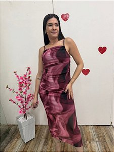 Vestido Midi em Tule Drapeado Estampa Abstrata – Sem Bojo
