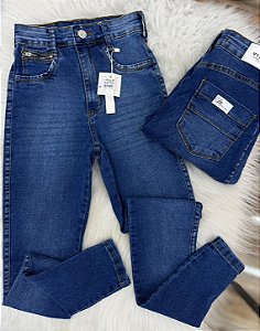 Calça Jeans Escura ziper lateral