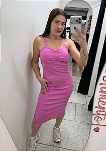 Vestido Ribana Alça Abertura Rosa