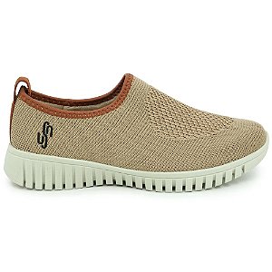 Tênis Usaflex Splin On Camel Tricot Marrom Feminino