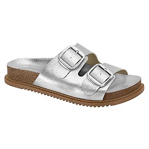 Chinelo Bottero Couro Metalizado Roma Prata Feminino