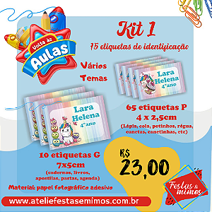 Kit etiquetas escolares com  75 unidades
