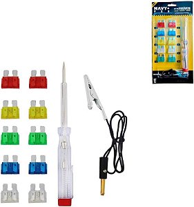 Kit 10 Fusível Automotivo Chave Teste Garra Jacaré Universal