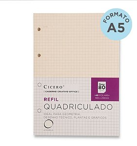 Refil Caderno Argolado A5 office Pólen Quadriculado