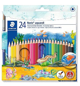 Lápis de Cor Aquarelável, Staedtler, 24 Cores + 1 Pincel