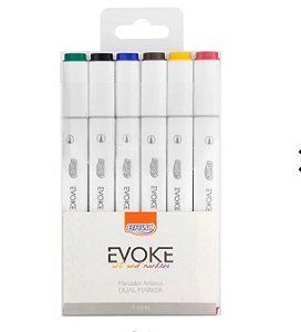 Marcador Artístico Evoke Dual Mark 6 cores / CORES BÁSICAS
