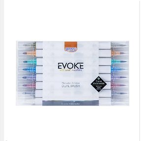 MARCADOR ARTÍSTICO EVOKE DUAL BRUSH PEN METALIZADA - BLISTER C/ 8CORES