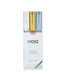 MARCADOR ARTÍSTICO EVOKE ACRYLIC 3MM - PRATA, DOURADO, BRANCO - BLISTER C/ 3UN