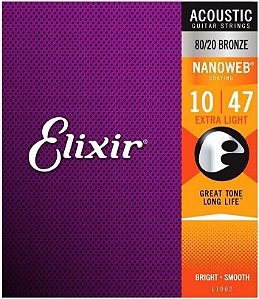 Encordoamento .010 Elixir 11002, para Violão Aço