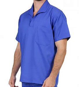 Jaleco Brim Leve Fechado Gola Polo Manga Curta Padrao Valença