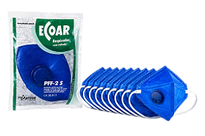Kit com 10 Respiradores Ecoar Pff2 Com Valvula Azul C.A. 38812