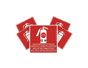 Kit 5 Placas Fotoluminescente Extintor Co 2 - 19,5x19,5cm