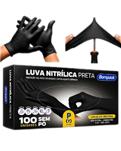 Luva Nitrilica Preta Sem Pó c/ 100 Unidades - CA 49110