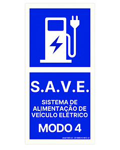 Placa de Sinalização Estação de Recarga SAVE 20x40x1mm - Modo 4