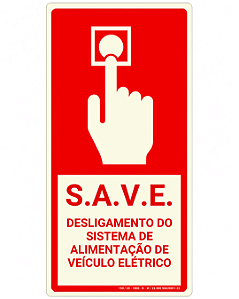 Placa de Sinalização- Botão SAVE Desligamento de Emergência - 20X40X1mm