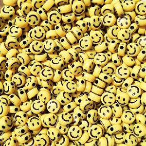Miçanga De Carinha Smile Aprox 100 Pçs Amarelo E Preto