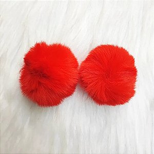 2 Uni Pompom Pelúcia 7cm Pelo Vermelho
