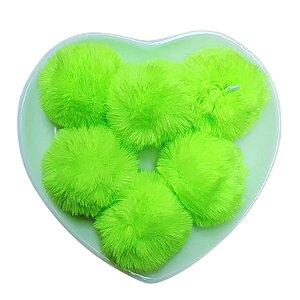 6 Unidades Pompom Pelúcia 7cm Pelo Verde Neon