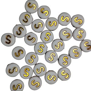 25 Miçangas Consoante (S) Branca E Dourada