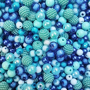 100g Mix De Miçangas P Bijuterias Pulseiras E Tiaras 6 a 10mm Azul