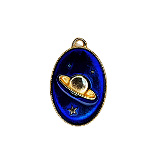 Pingente em aço 3,8cm oval dourado e azul Nossa planeta Universo