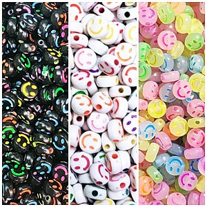 Kit 300 Miçangas Smile para montagem de bijuterias e acessórios - 7 mm x 4mm