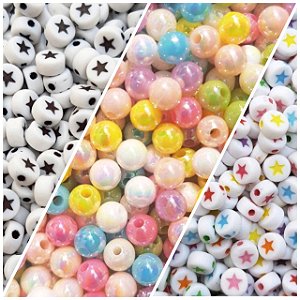 Kit 300 Miçangas Estrelas e Pérolas para montagem de bijuterias e acessórios.