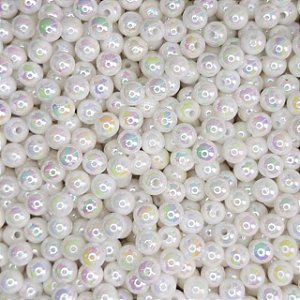 500 Perolas 6mm Miçanga Bola Irizada C Furo Abs Branco