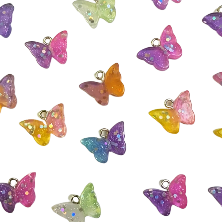 25 unidades Pingente de Borboleta Colorida com Glitter (2x1,2 cm)