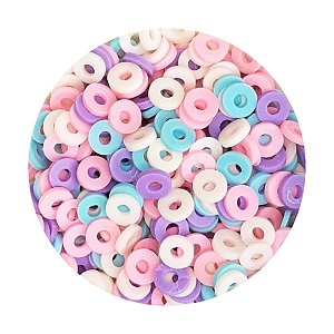 Disco De Fimo Disquinho 6mm Miçanga Emborrachada Com 40cm Mix Roxo
