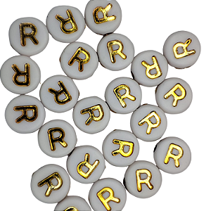 500g Miçangas da Letras R cor Branca e Dourada