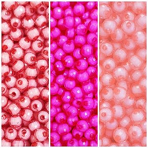 Kit 300 Pérolas Miçangas Sextavadas 6 mm Facetada 3 Cores Goiaba Pink e Rosa