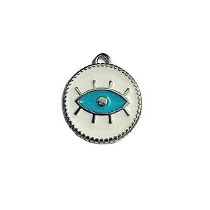Pingente de Olho em aço cor Branco e Prata 2,4 cm
