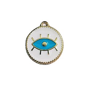 Pingente de Olho em aço cor Branco e Dourado 2,4 cm