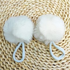 Par De Xuxinha Com Pompom Pelúcia 7cm Elástico De Cabelo Branco