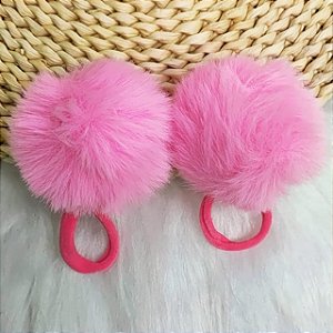 Par De Xuxinha Com Pompom Pelúcia 7cm Elástico De Cabelo Rosa