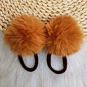 Par De Xuxinha Com Pompom Pelúcia 7cm Elástico De Cabelo Caramelo