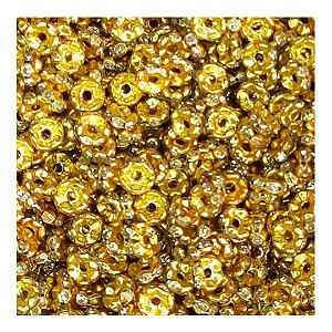 100 pçs Rondelle com Strass 8mm cor Dourado Miçangas Artesanato